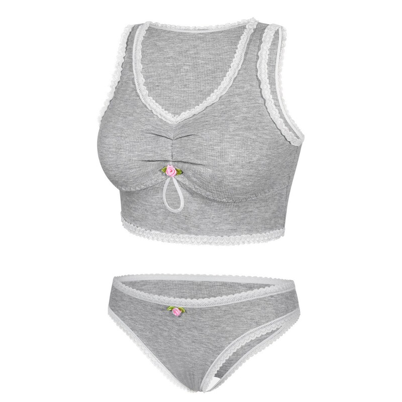 European and American Cross-Border Cute Girl Bra and Panty Set, Thin Style Without Underwire, Push-Up, Comfortable and Breathable Student Underwear