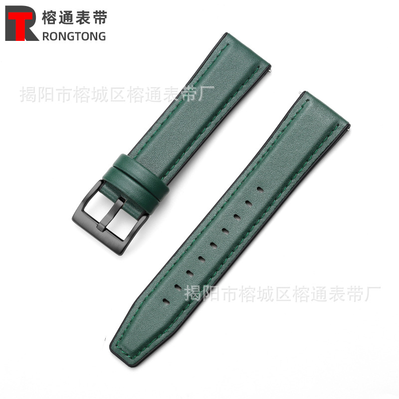 Adecuado para Huawei GT2 Samsung Galaxy suela de goma correa de reloj de cuero correa de muñeca de cuero de microfibra oreja de liberación rápida 20/22mm