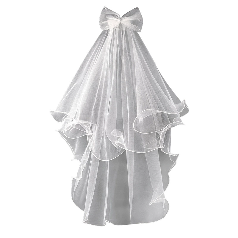 Bride's wedding wedding camera camera, butterfly rolled two -layer children's party veil sticky drill short small veil