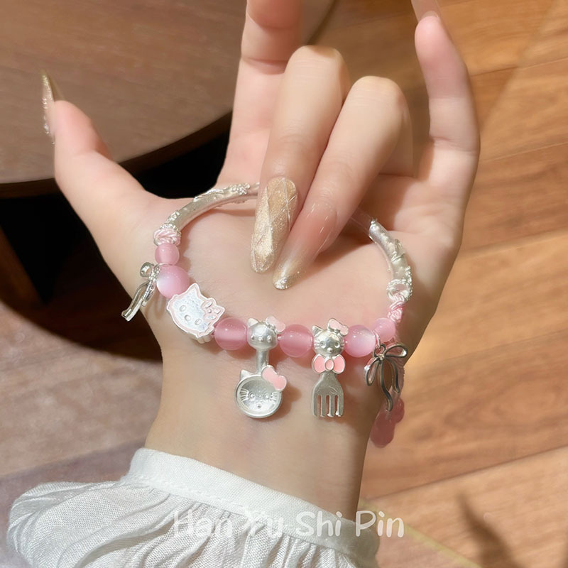 Silver Hello Kitty Versatile Half Bracelet for Women, Cartoon Sweet Bracelet, Gift for Best Friend, Accessories Wholesale
