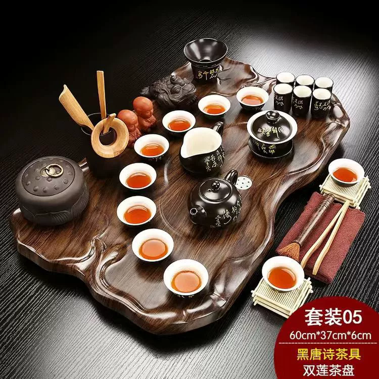Glass tea set from natural wood for office, simple and elegant design