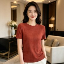 2026春夏新款圆领针织短袖T恤女修身莱塞尔上衣百搭时尚潮流1355