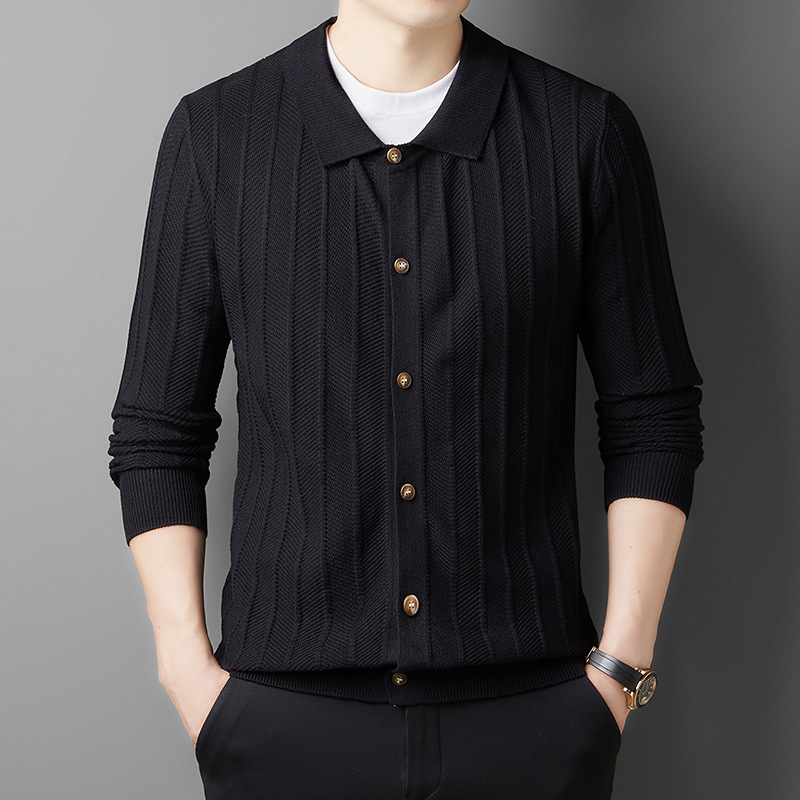 Men's autumn new fashion knitted cardigan jacket casual versatile slim fit lapel sweater long sleeved top_voghion.com