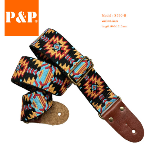 Guitar strap new style PP first layer cowhide leather head thickened braided ethnic wind electric guitar bass universal decompression