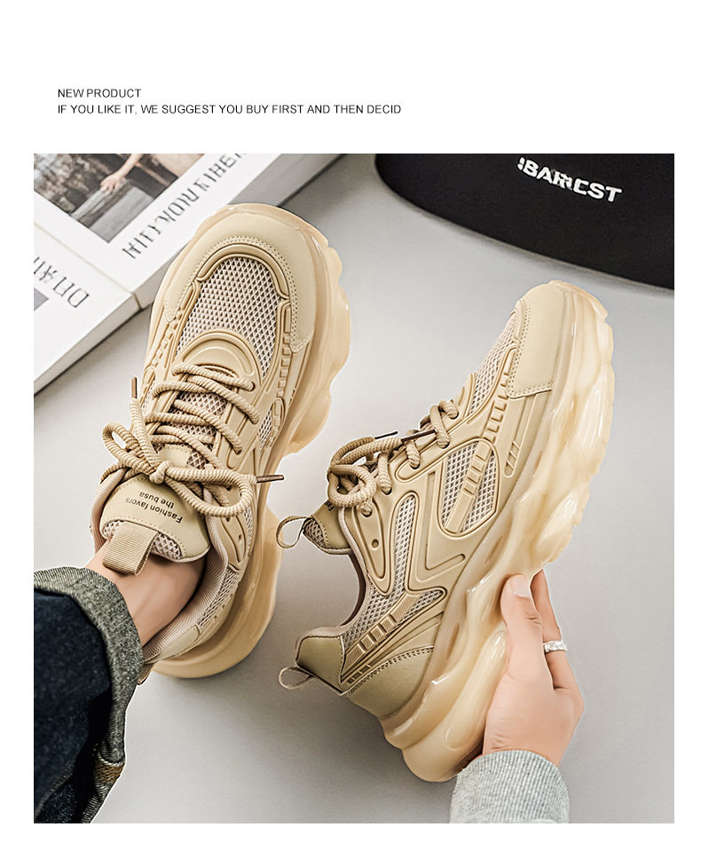 Giày thể thao nam cổ thấp đế bằng, giày chạy bộ giảm chấn đệm khí, giày sneaker dad tăng chiều cao — VZS8099 màu kaki, VZS8099 màu đen chi tiết 11