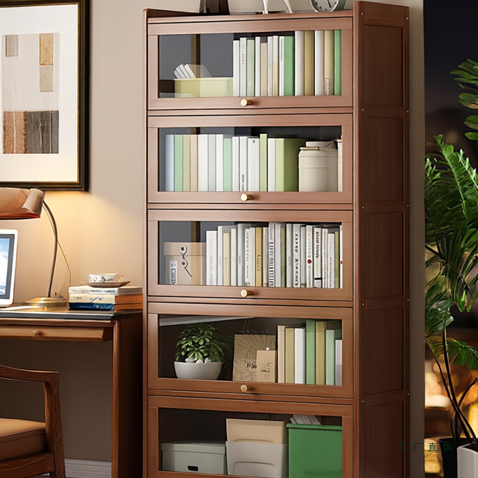 Bookshelf Storage Rack Floor-Standing Bookcase with Door Multi-Layer Dust-Proof Bamboo Storage Shelf Living Room Simple Display Storage Rack