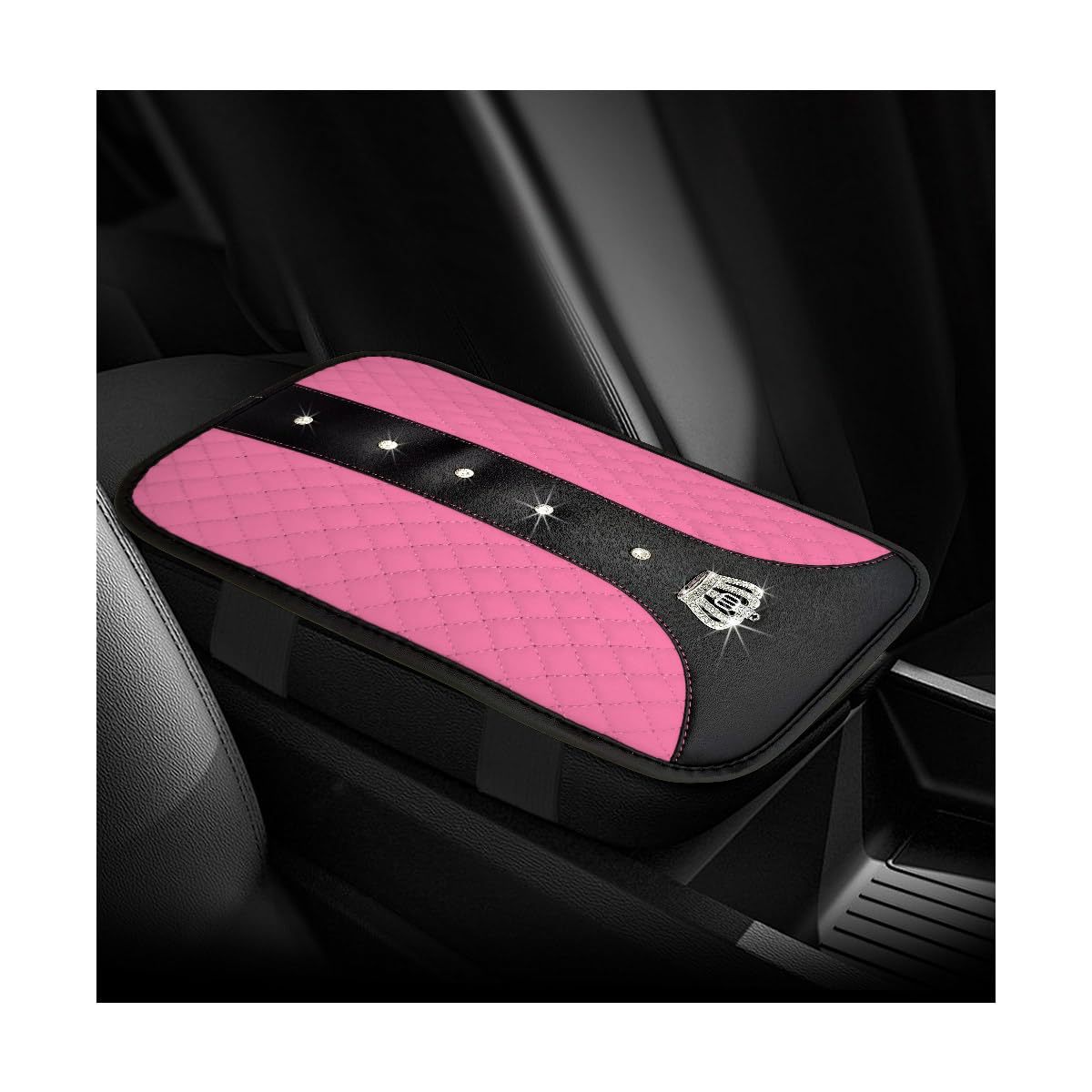 Car armrest box cushion, crown leather studded armrest box pad, armrest cover, three-dimensional quilted embroidery car interior accessory