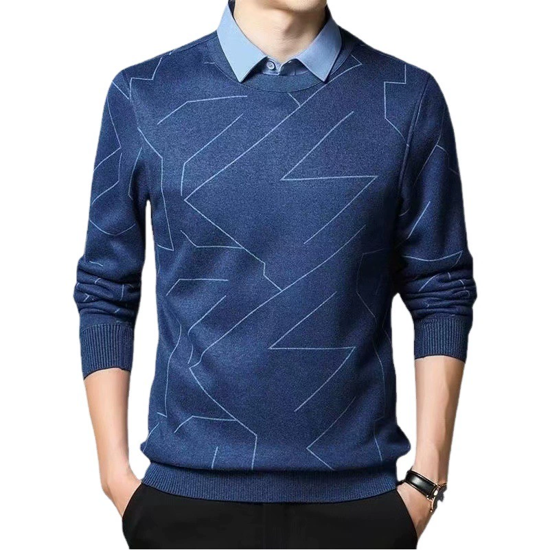 [Шерстяной шелк] осенью и зимой мужские бархатные утолщенные поддельные два теплых свитера