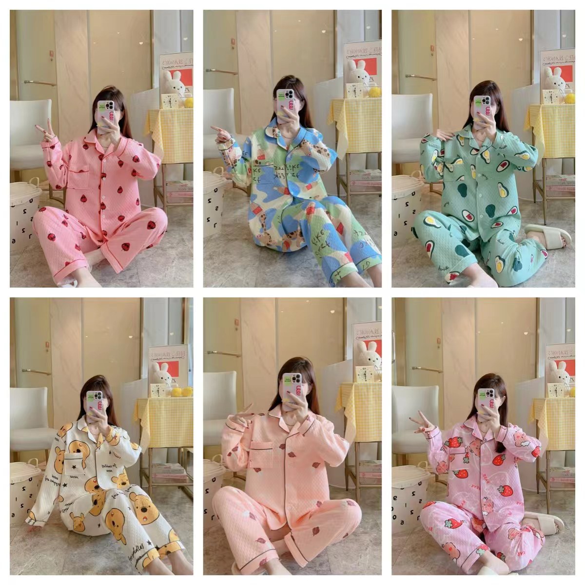 (2개) 봄, 가을 여성을 위한 새로운 잠옷, 퀼팅 라펠 가디건, 따뜻한 샌드위치 수트, 편안한 가을 겨울 캐주얼 홈웨어