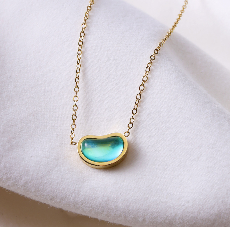 Fashion Solid Color Titanium Steel Inlay Artificial Gemstones Pendant Necklace Colorza_colorza_4