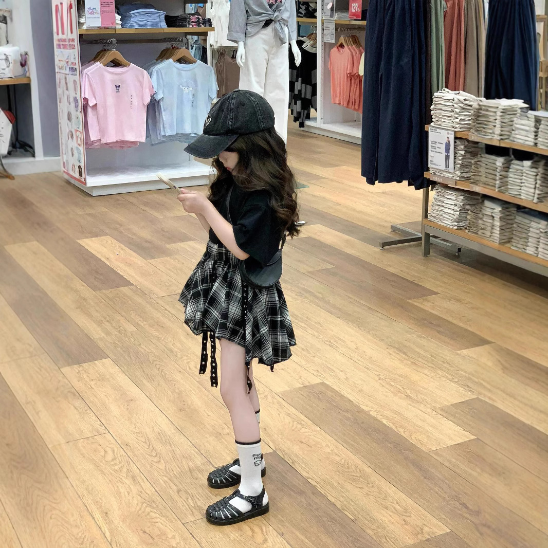 2026 New Summer Korean Style Children's Clothing, Girls' Stereo Wing T-Shirt, Jazz Style Rivet Irregular Skirt Suit