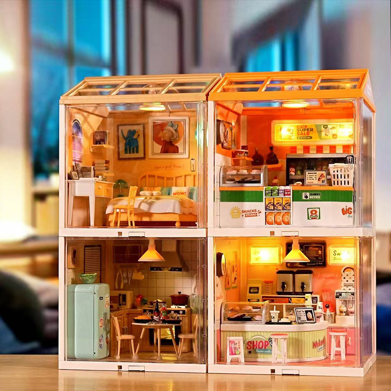 跨境儿童过家家场景diy模型拼装积木3D立体迷你拼装创意小屋玩具