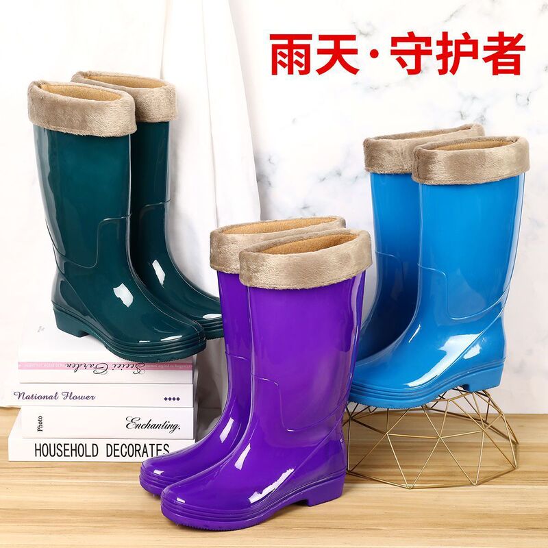 裏布速乾雨靴なしレディース高筒と綿雨靴防水滑り止め中筒ゴム靴水靴キッチン保温|undefined