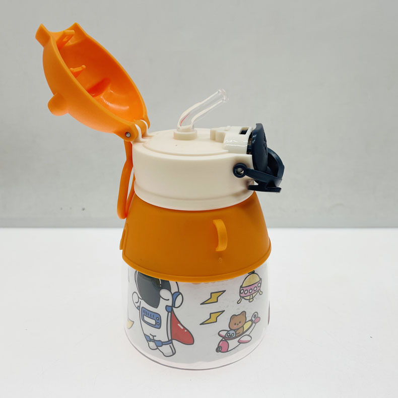 Baijia 5015 nuevo espacio para niños taza divertida taza de paja estudiante de los niños taza de agua de plástico lindo Correa portátil taza de agua