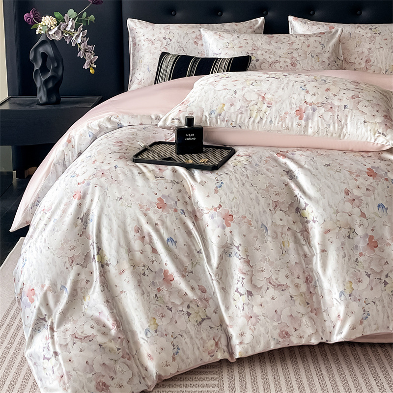 数码印花双面冰丝天丝四件套水洗真丝被套床单床笠三件套床上用品