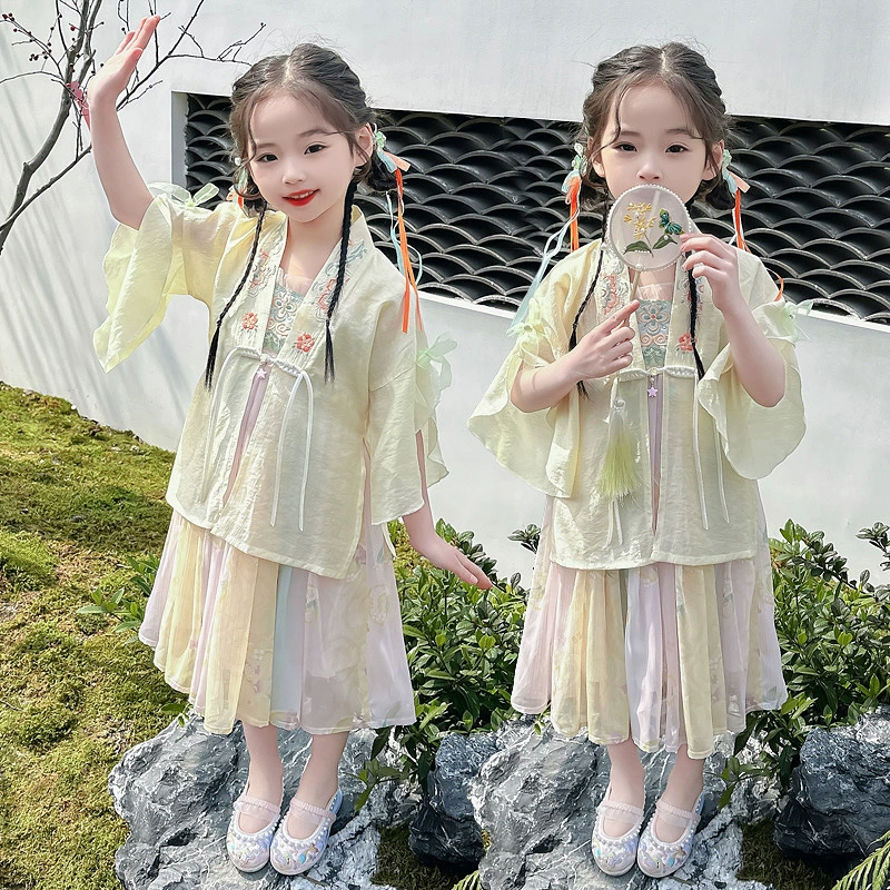 Летняя девушка Hanfu новый костюм юбка детская китайская юбка в китайском стиле юбка с короткими рукавами супер платье для девочек