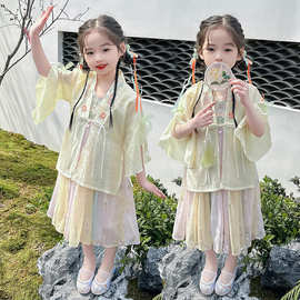 夏季女童汉服新款古装裙子儿童中国风唐装襦裙短袖女孩超连衣裙