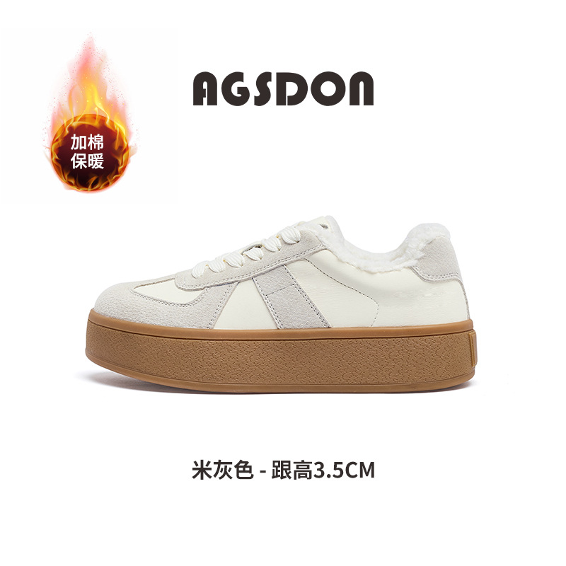 Zapatos de invierno 2025 nuevos zapatos de skate plano grueso y zapatos blancos de estudiantes de lana