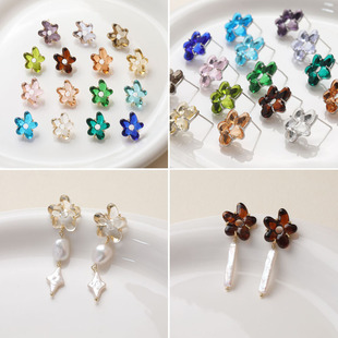 14K Electroplated Real Gold Color-Preserving Glazed Five-Petal Cut Out Flower Earrings DIY Handmade Earrings Material Accessories