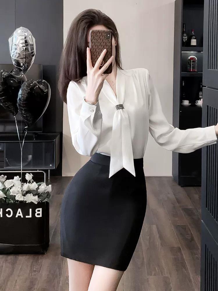 Shirt for work, set, hip-accented