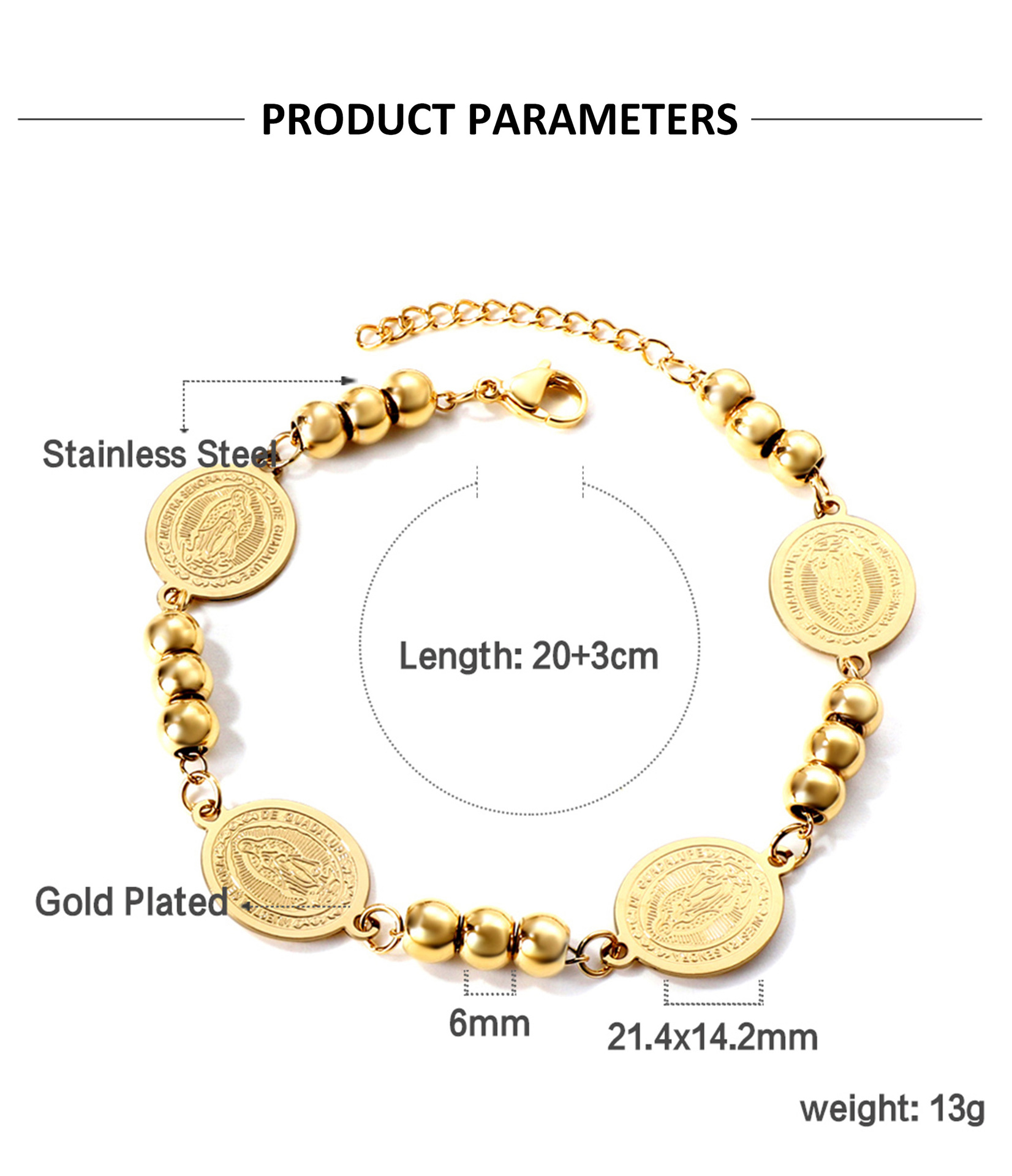 17g Weight Bracelets Classification 1 Piece Quantity Streetwear Portrait Stainless Steel Plating Bracelets