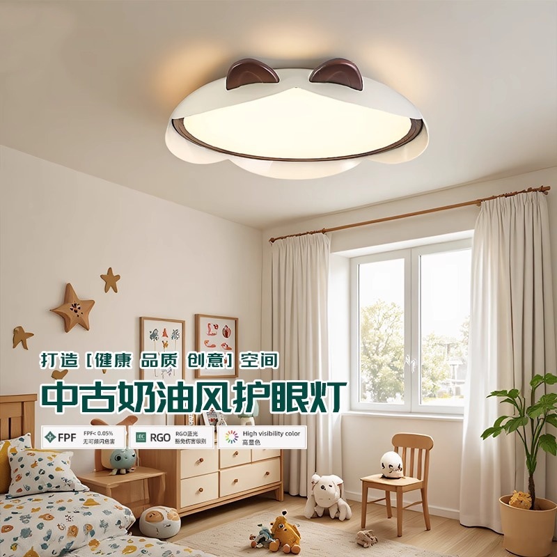 French Medieval Cream Style Bedroom Lamp, Cute Cat Ear Eye Protection Children's Room Lamp, Cream Master Bedroom Dining Room Study Lamp