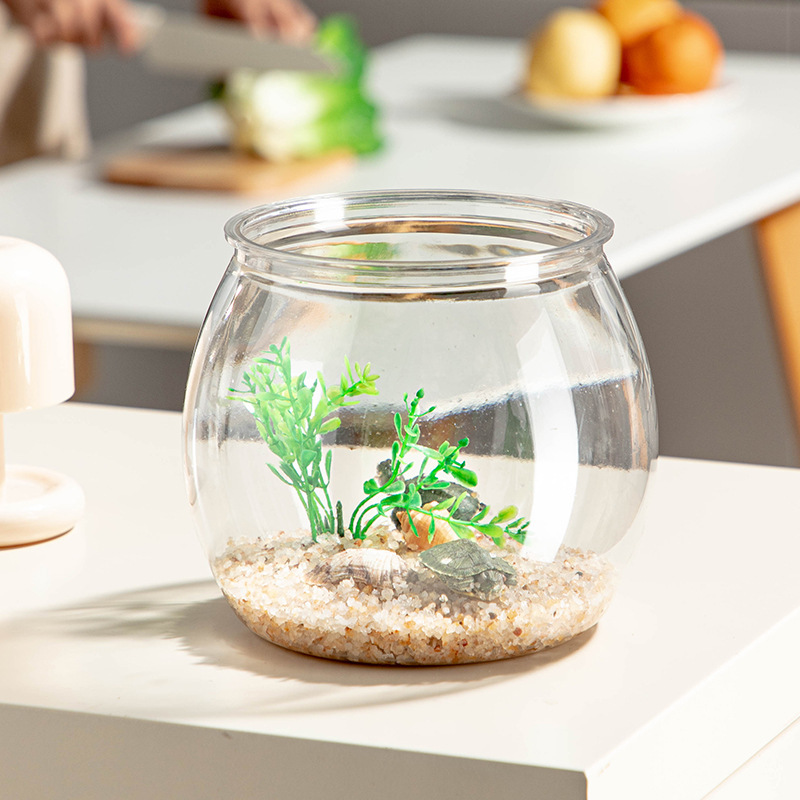円形水槽プラスチック家庭用客間オフィス成形デスクトップ小型造景生態金魚微景観透明|undefined