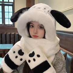 漫画の子犬の耳はぬいぐるみの保温の3つのセットの冬の防風マフラーの手袋の一体の雷鋒の子供を動かします。