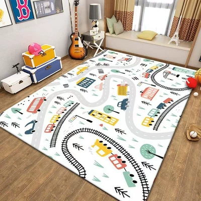 Cartoon Rail Transit Children's Educational Game Carpet Climbing Mat Bedroom Floor Mat Road Car Floor Mat (Avtomobil döşəmə paspasları) - climbing-mat-01-crystal-velvet-4060cm