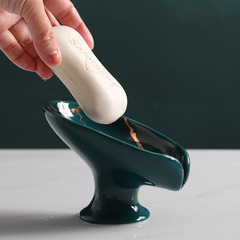 Nordic-inspired marble pattern ceramic soap dish with drainage soap tray, bathroom soap dispenser, luxury white soap dish