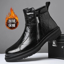 马丁靴男高帮2024新款薄款透气英伦风中帮厚底加绒机车黑色潮靴男