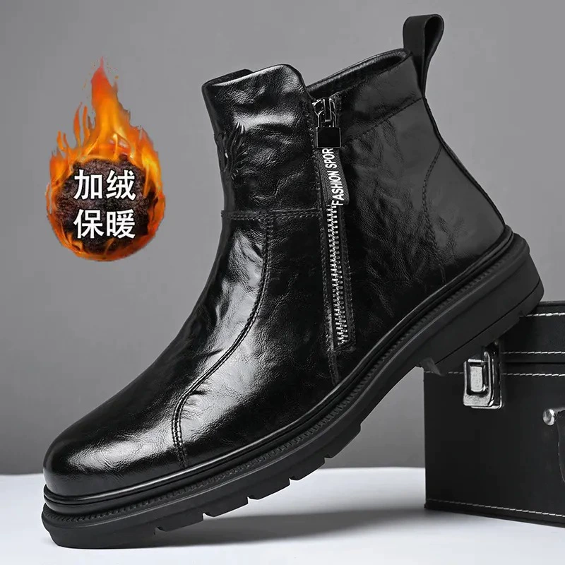 Мужские высокие ботинки martin, новинка 2024 года, тонкие дышащие британские ботинки средней высоты на толстой подошве с флисовой подкладкой, черные модные мужские мотоциклетные ботинки