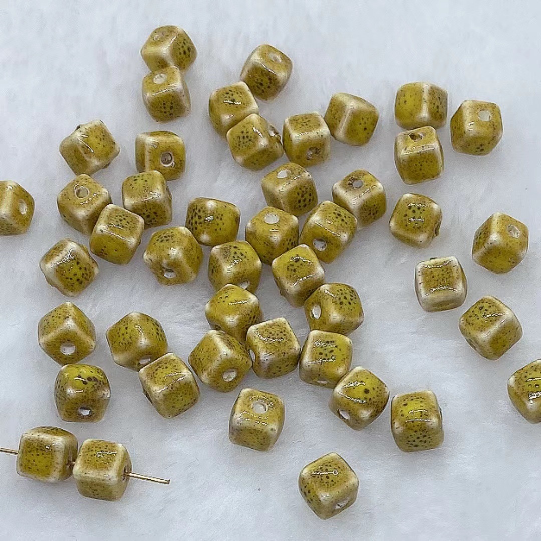 復古陶瓷珠花釉陶瓷珠串珠散珠陶瓷方珠手工diy配件項鍊手鍊配飾