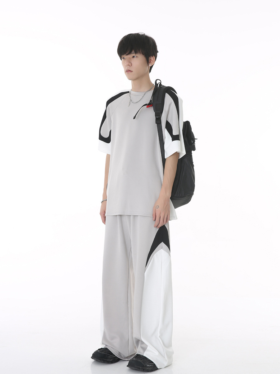 MTLClothes ropa de Hombre | 2023 verano nuevo estilo coreano estilo deportivo suelto costura pantalones manga corta Camiseta traje