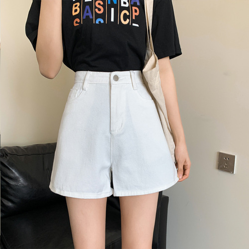 High Waist Student Jeans Shorts Women  Summer New Slimming Korean Wide Leg Rolled Edge A-Word Hot Pants Trendy Cross-border 