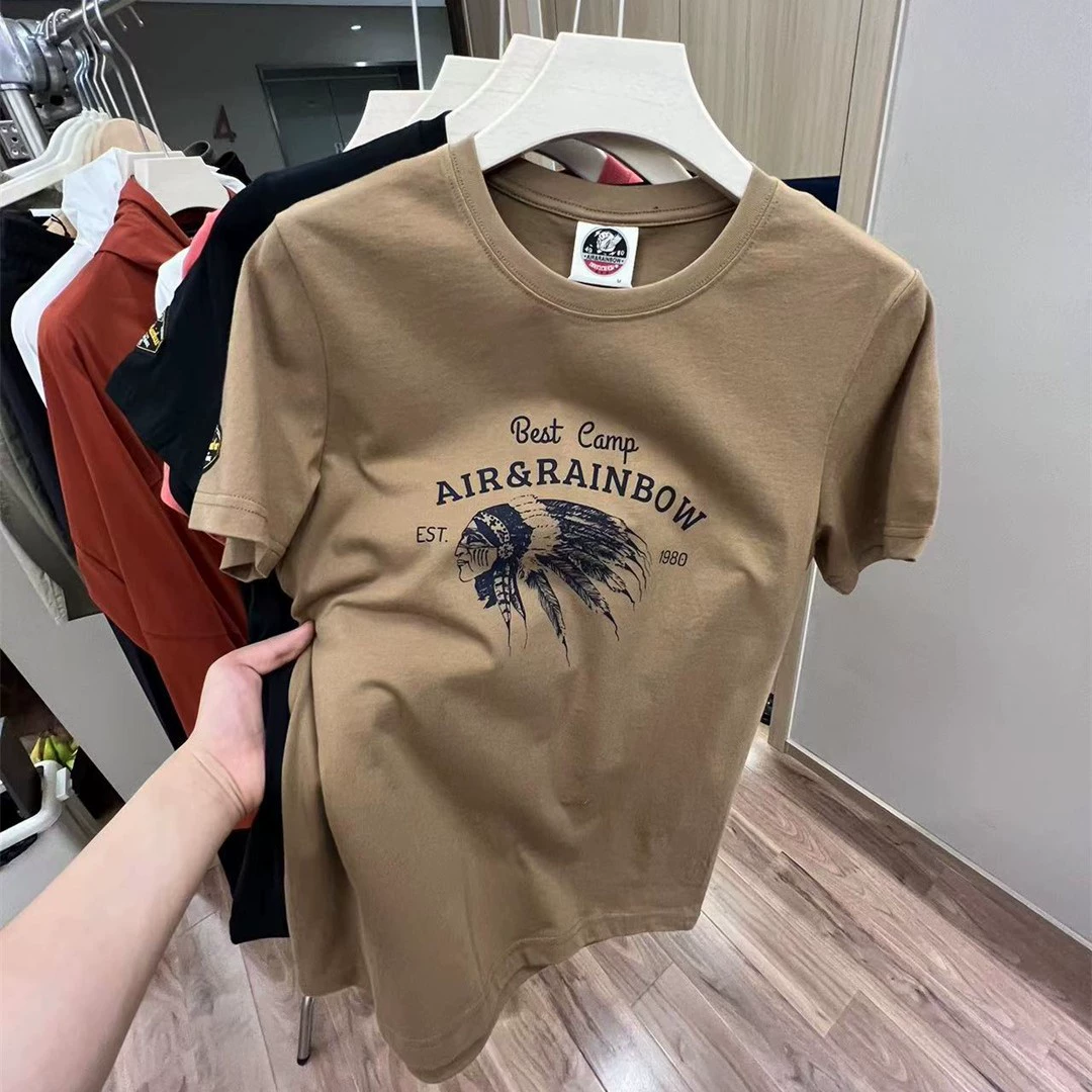 Внешняя торговля! Модная брендовая Высококачественная футболка из чистого хлопка в американском стиле ретро, повседневный модный топ с короткими рукавами и принтом на плечах, европейский и американский Элегантный Модный Топ