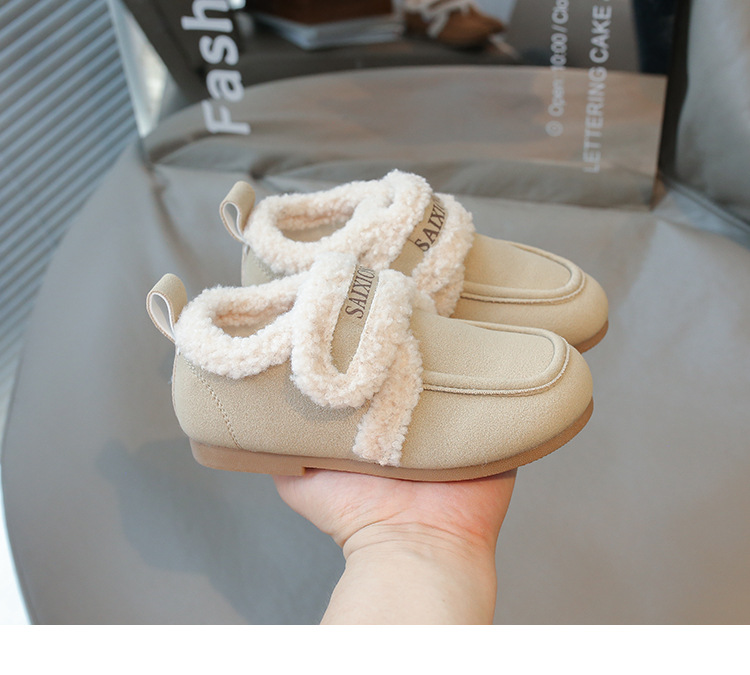 Scarpe per bambini in cotone 2024 in pelle scamosciata con suola morbida per ragazzi e ragazze, scarpe calde versatili per bambini in lana d'agnello_voghion.com