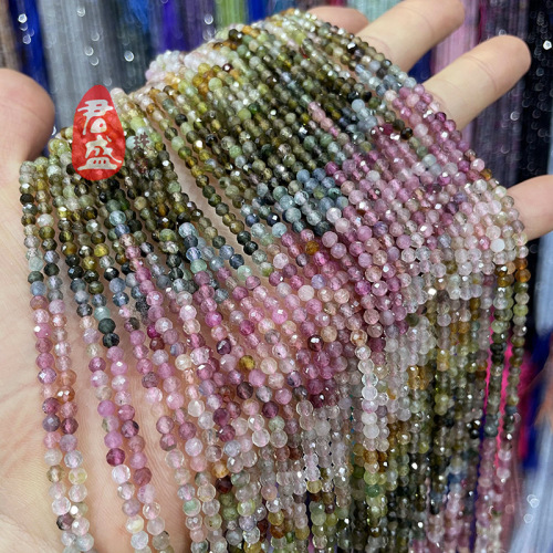 Natural Gradient Beryl Tourmaline Rainbow Cut Bead Necklace DIY Jewelry Accessories Wholesale