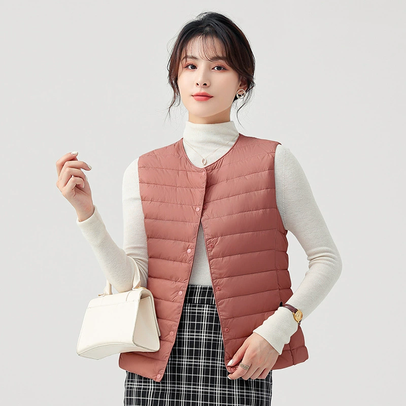 Трансграничные 90 пуховые жилеты женские осенние и зимние короткие модели в прямом эфире тонкие и легкие внутри, теплые плечи могут быть открыты