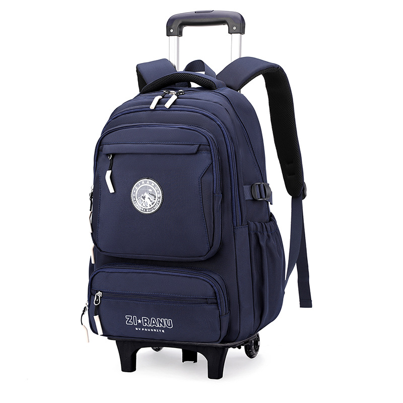 Mochila de tirón, caja de tirón, mochila escolar para niños de grado 3 - 6, estudiantes de secundaria masculinos con ruedas para subir escaleras de gran capacidad