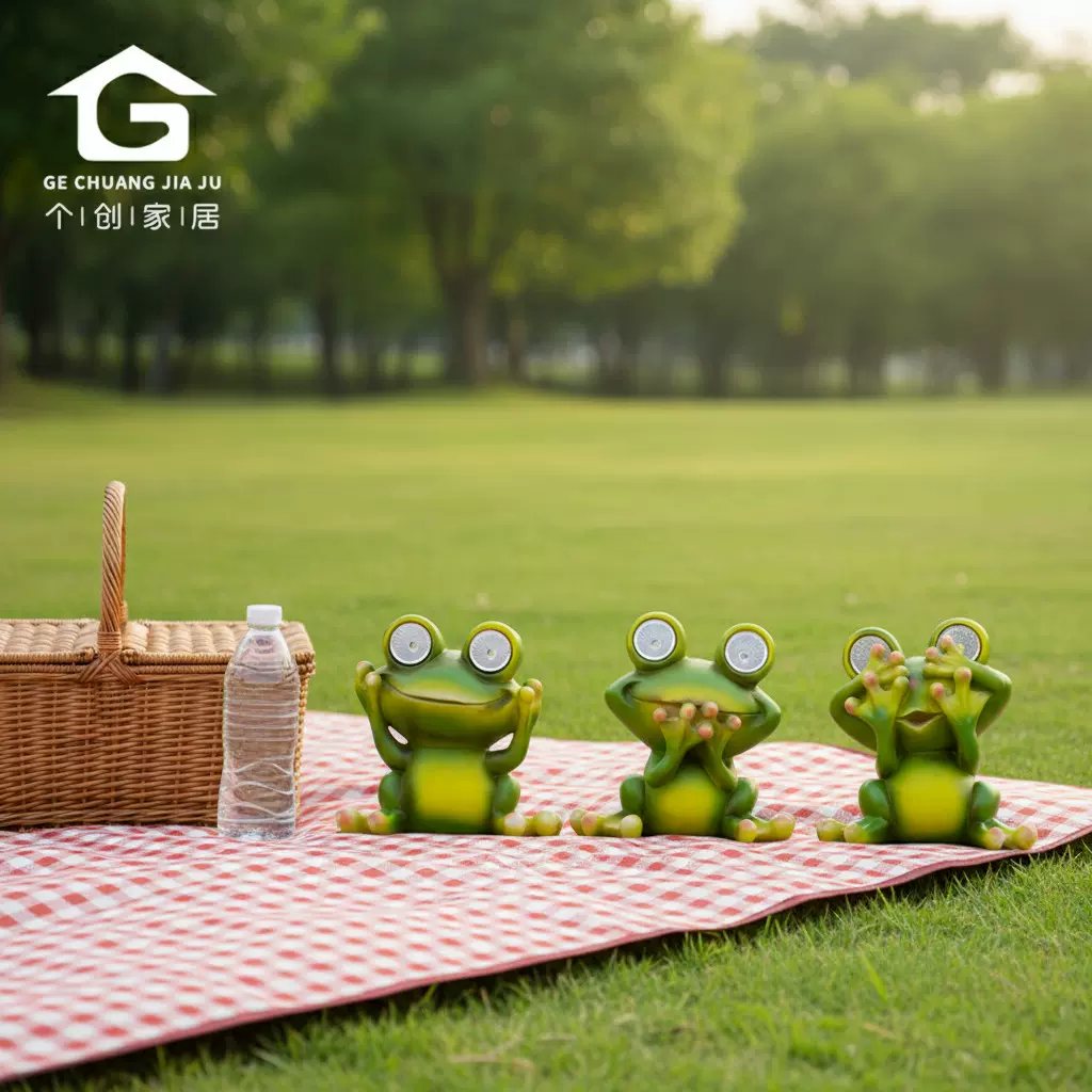 创意户外庭院太阳能发光三不青蛙摆件阳台花盆微景观树脂工艺品