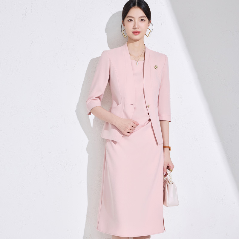 Seven-point Sleeve Suit Jacket Women's Spring New Waist OL Temperament Inner dress Commuter Work Clothes Two-piece Set Seven-point Sleeve Suit Jacket Women's Spring New Waist OL Temperament Inner dress Commuter Work Clothes Two-piece Set