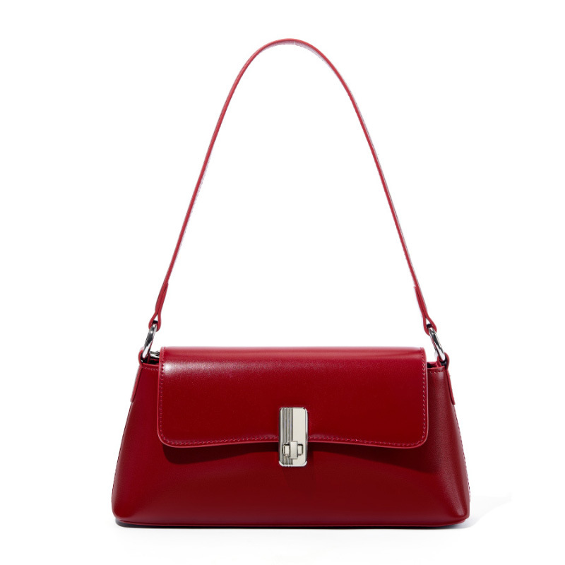 Red Crossbody Women's New Commuter Handbag Shoulder Bag French Style Niche Luxury Genuine Leather Underarm Bag - Thumbnail 6