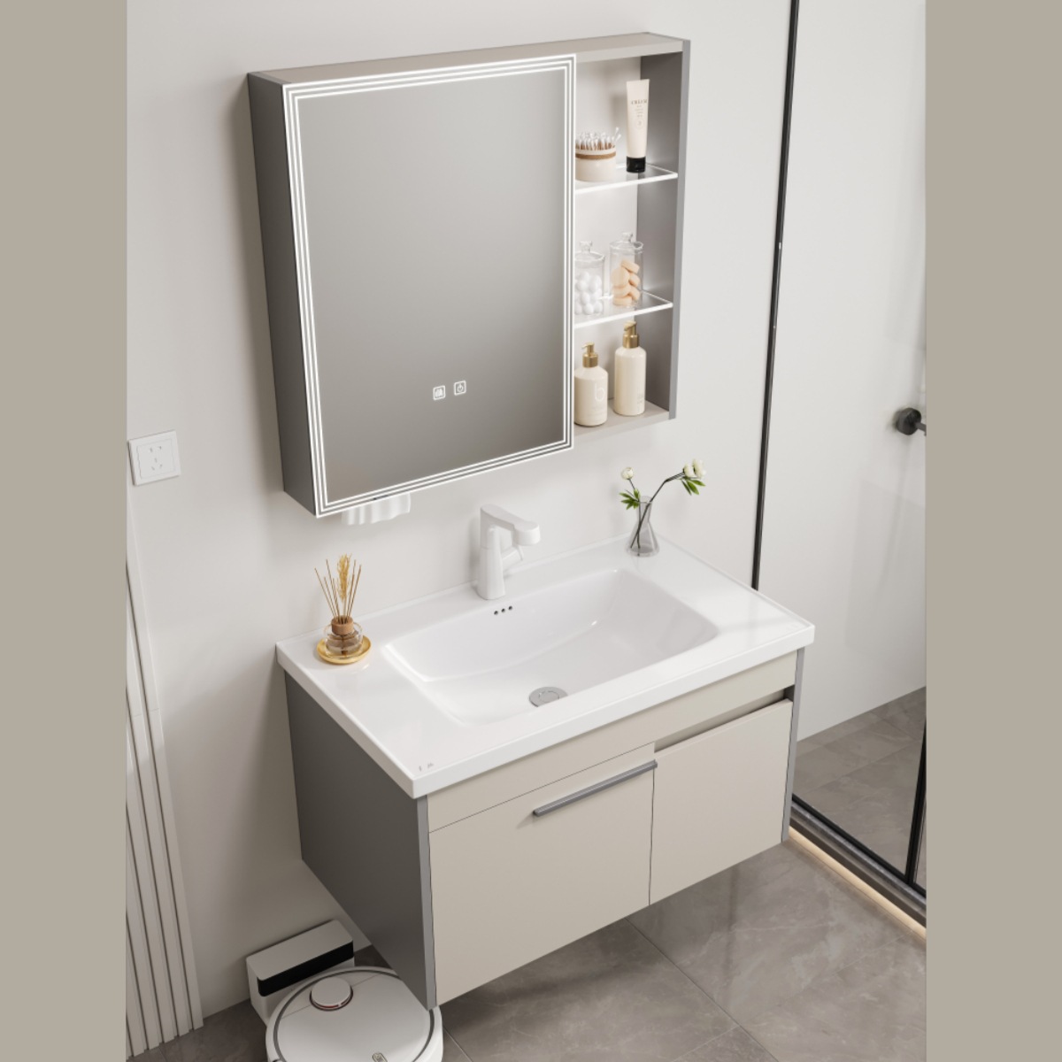 gabinete de lavabo de cerámica combinado gabinete de baño de acero inoxidable gabinete de lavabo tipo hogar pequeño gabinete lavabo gabinete todo en una bañera