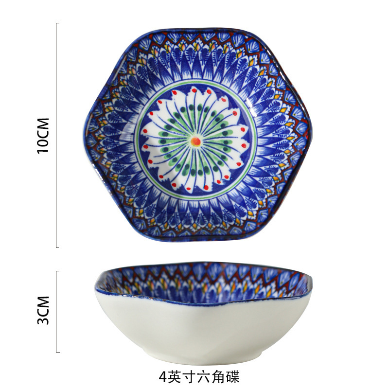 セラミックモロッコ小皿家庭用六角形調味料皿ソース皿スナック皿ディップ皿醤油ディップ皿|undefined