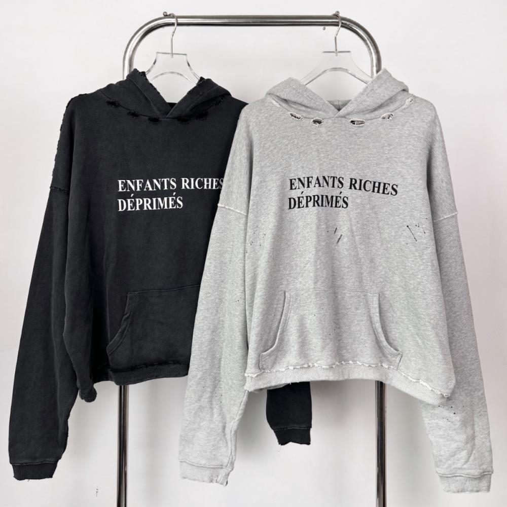 ERD melancholic, distressed, vintage-style hoodie with lettering and a logo, a loose-fitting, unisex design for both men and women