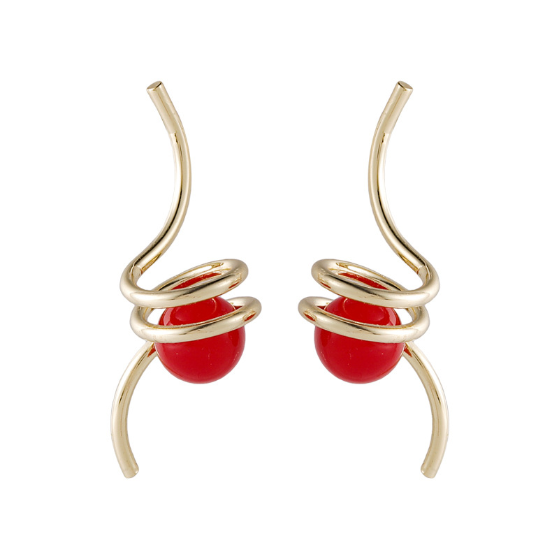 New Red Bead Petal Tassel Earrings display picture 8
