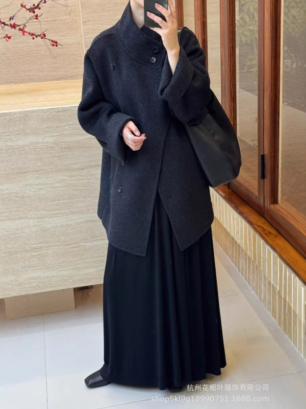 2025秋冬新款双面羊毛羊绒大衣中长款韩系气质宽松立领高级女外套|undefined
