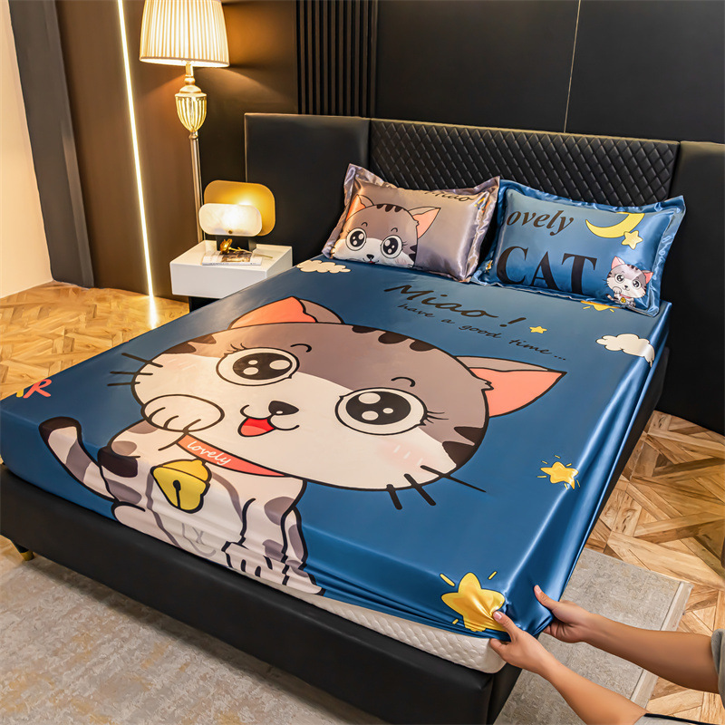 Large Edition Ice Silk Bed Cover Three-Piece Set Washable Brown Mat Mattress Simmons Full Enclosure Protective Cover Wholesale Foreign Trade