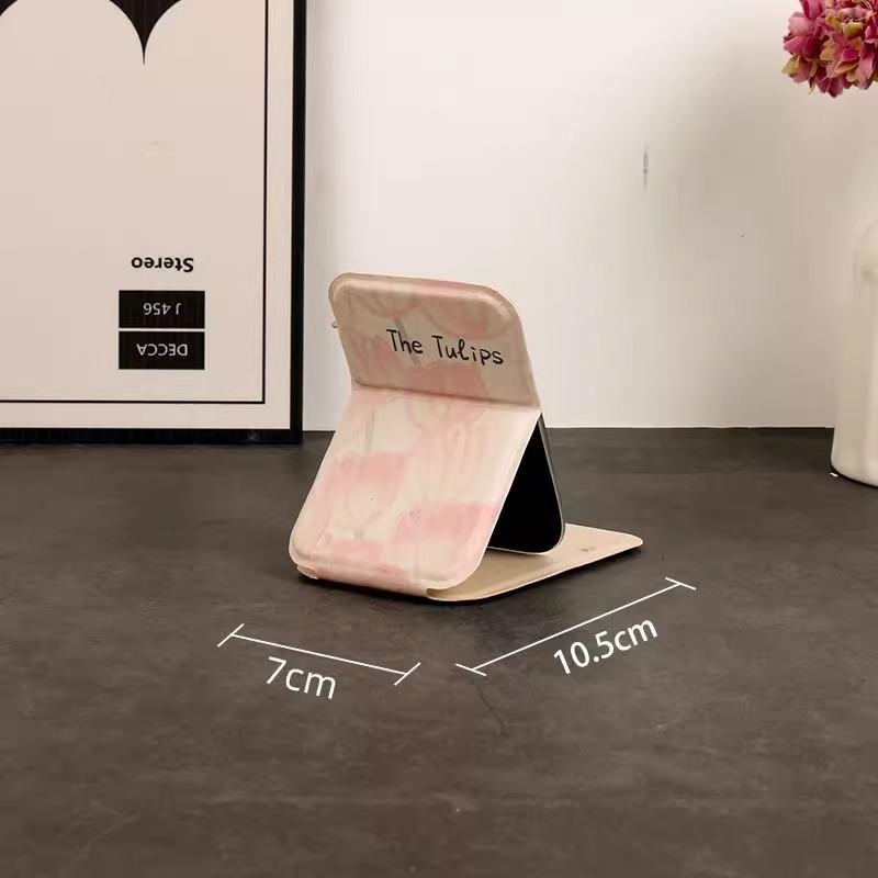 Espejo de maquillaje estilo ins Espejo pequeño plegable portátil Tulip dormitorio de estudiantes espejo de tocador HD escritorio femenino